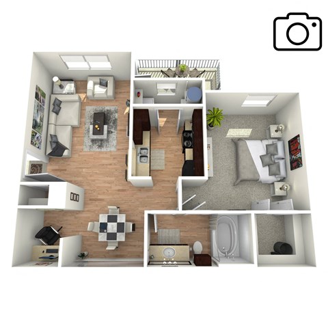 Floor plan for 1 bed, 1 bath, 745 sqft